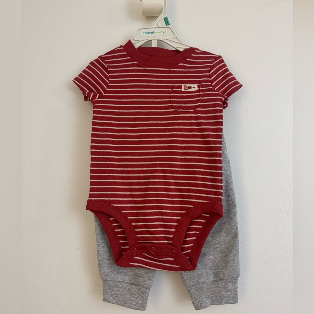Carter’s Red Striped Baby Onesie with Gray Pants
